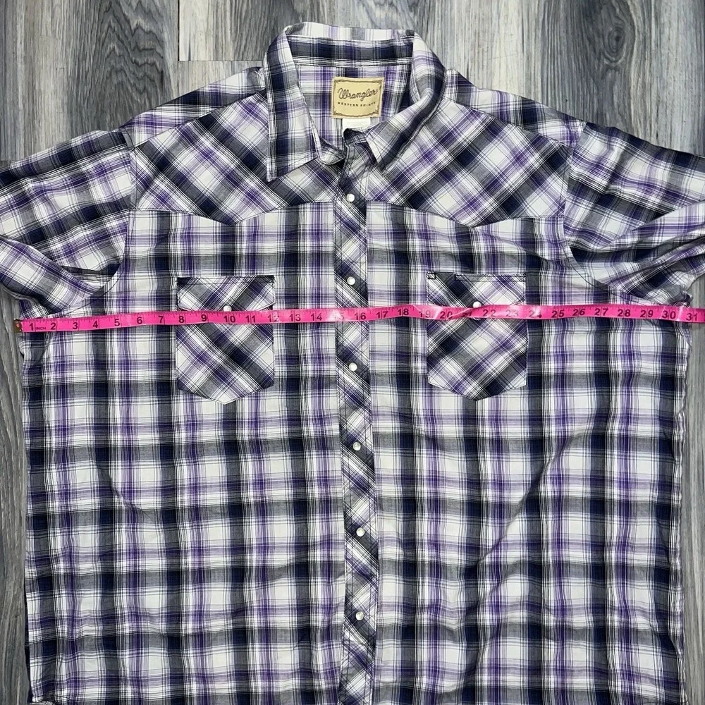 Wrangler Shirt Pearl Snap Buttons Purple Plaid 3XL Western Short Sleeve